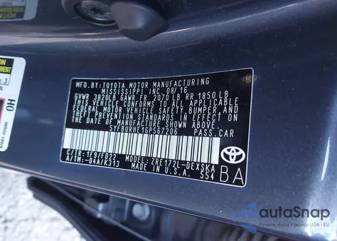 2016 Toyota Corolla S Plus z USA, uszkodzony, nr VIN 5YFBURHE1GP567206